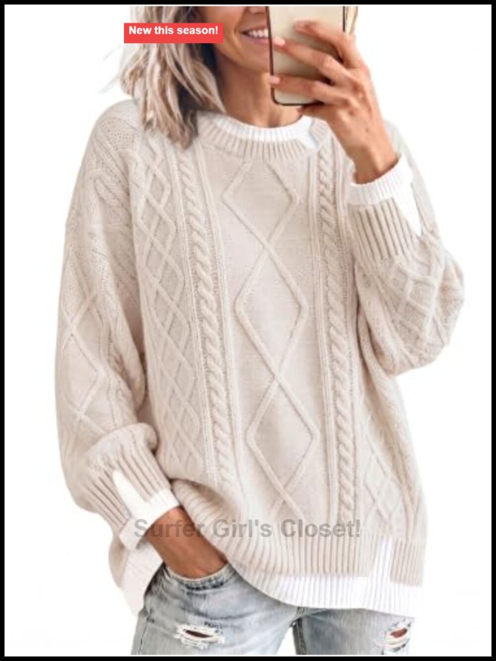 Womens Oversized Cable Knit Sweater Chunky Crew Neck Pullover Slouchy Fall